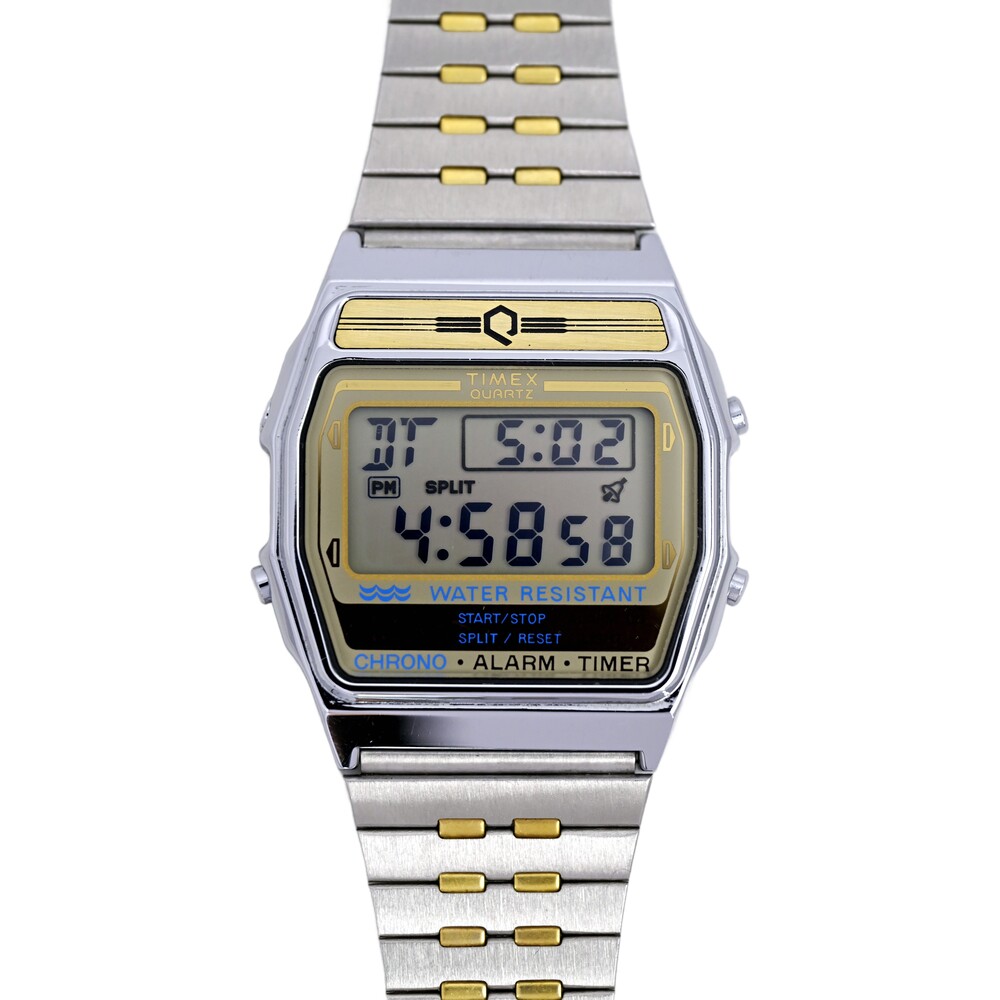 Timex Q Digital Retro Vintage 1987 Watch Men's 33mm Gold Silver Tone Alarm